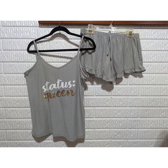 Weekending Women's Gray "Status Queen" Soft Knit Shortie PJ's Set Size Extra Lar - Picture 1 of 8